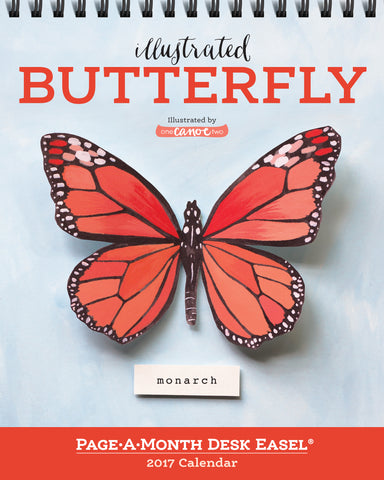 Illustrated Butterfly Page-A-Month Desk Easel Calendar 2017